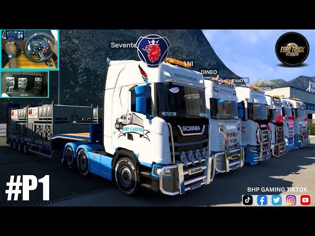 7 Man Online Convoy -#P1 long journey  - [ETS 1.53] - [ g29 steering wheel Gameplay ]