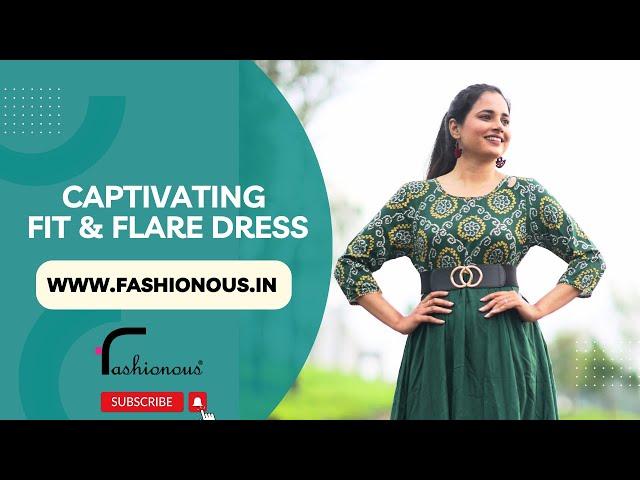 Chic Silhouette: Contemporary Green Printed Fit & Flare Dress | Fashionous