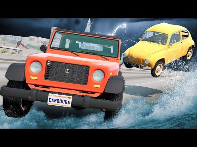 FLOOD & WIND ESCAPE During a Hurricane in BeamNG Drive Mod!
