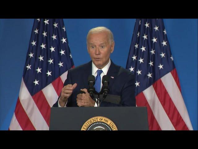 Joe Biden whispers answer about polls toward the end of press conference