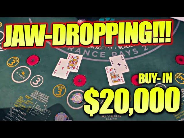 $20,000 BUY-IN! IT'LL MAKE YOUR JAW DROP!!! HUGE BLACKJACK TABLE WIN $1,500/HAND