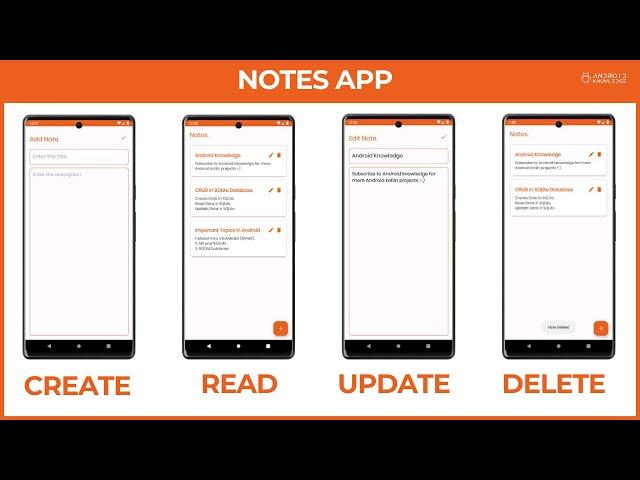 Notes App - CRUD SQLite Database in Android Studio using Kotlin | Create Read Update Delete Data