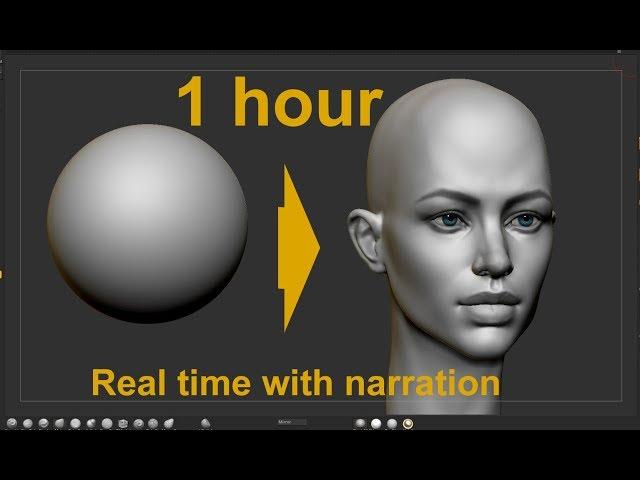 Female head from sphere in Zbrush  How to model and draw a female head with live narration
