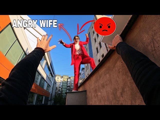 ESCAPING ANGRY WIFE @DumitruComanac (Epic Parkour Chase POV)