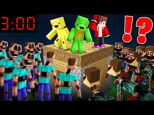 JJ and Mikey and Banana Kid SURROUNDED by Scary Mimics in Minecraft Maizen