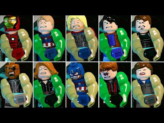 All Avengers & Big Fig Hulk Characters Perform Hulk Transform Animation in LEGO Marvel's Avengers