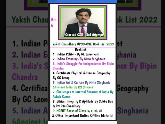 IAS Yaksh Chaudhary UPSC-CSE Book List 2022  || #upscbook #upscbooklist