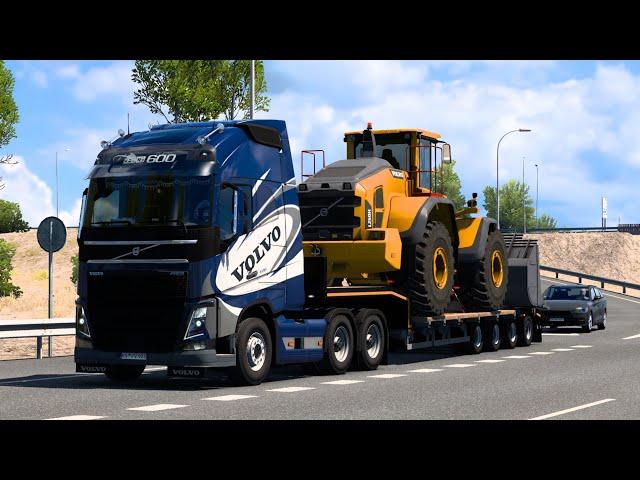 ETS.2 VOLVO FH 600 Loaded {Wheel Loader Volvo L250H (35t)} in Spain From a City Madrid TO Madrid