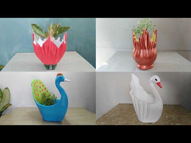 Flower Pot Decoration Ideas | 4 Beautiful Creation & Project At Home | Cement Craft Ideas