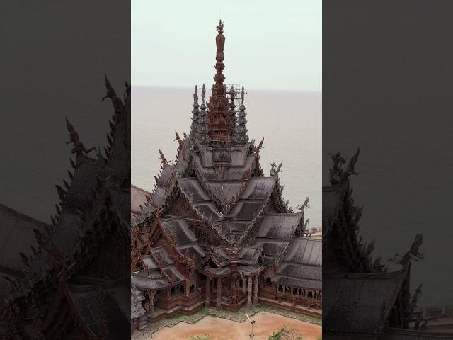 Sanctuary of Truth: A Majestic Aerial View of Thailand’s Wooden Marvel