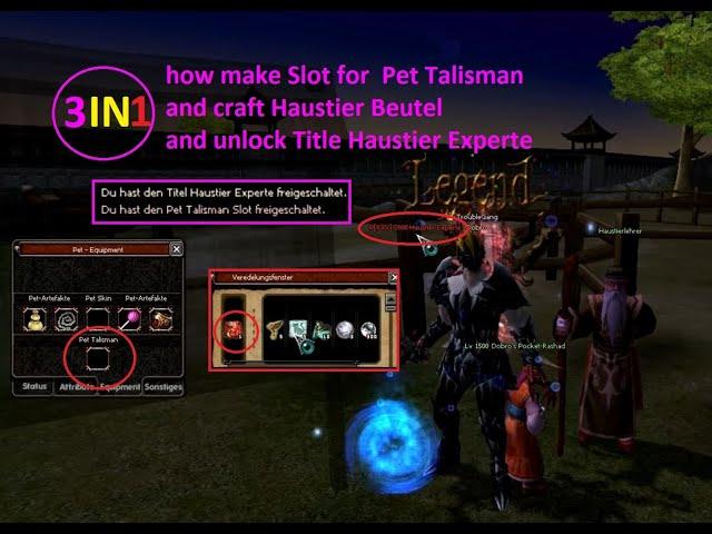 how make Slot for  Pet Talisman  and craft Haustier Beutel and unlock Title Haustier Experte