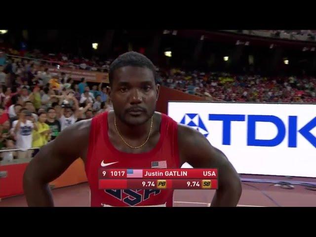 Justin Gatlin Wins Men's 100m heat 6 in 9.83 at IAAF World Championships Beijing 2015