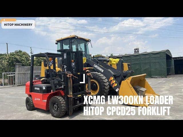 XCMG LW300KN Front End Loader with HITOP CPCD25 Diesel Forklift Truck Ready for Export