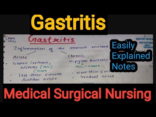 Notes Of Gastritis (causes,sign/symptom Diagnosis,pathophysiology/ Medical Surgical Nursing /Hindi