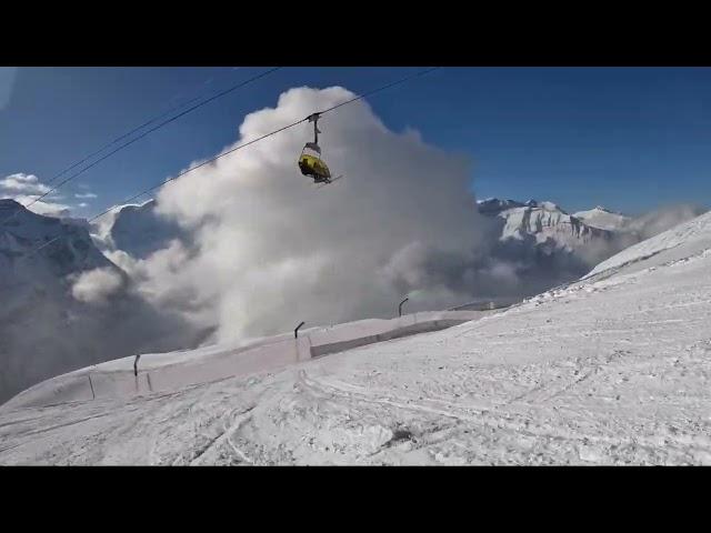 Skiing the start of Lauberhorn Downhill course to the Kernan S bend