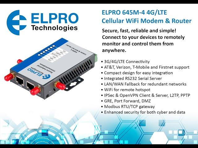 ELPRO Technologies Training March 24 2021 645M-4 Cellular & WiFi Router