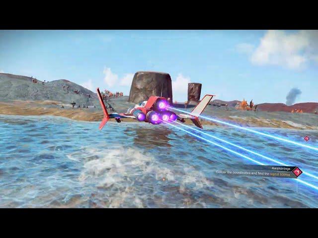 No Man's Sky 5.0 Worlds Part 1 Update -Flying into Earth like Water Planets (4K HDR)