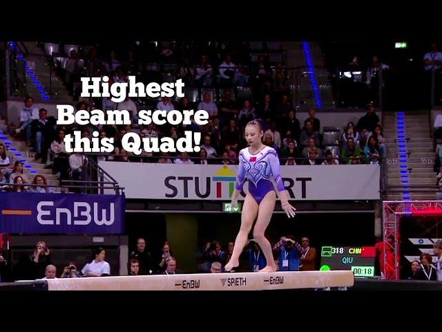 Chinese Qiu Qiyuan  takes GOLD  on Beam with HUGE 15,500  + Reaction - Apparatus Finals 2024