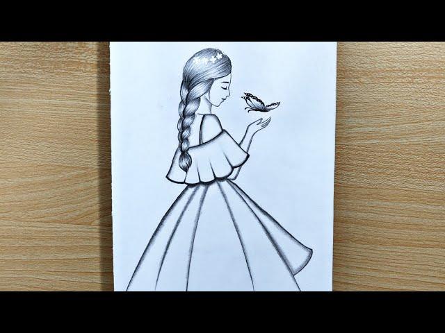 A Girl with Butterfly Drawing / Easy Pencil Sketch for Beginners