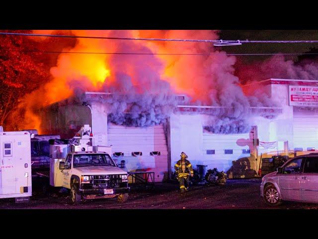 EARLY ARRIVAL HEAVY FIRE Auto Repair Shop Two Alarm Commercial Fire Brick, New Jersey 11/4/24