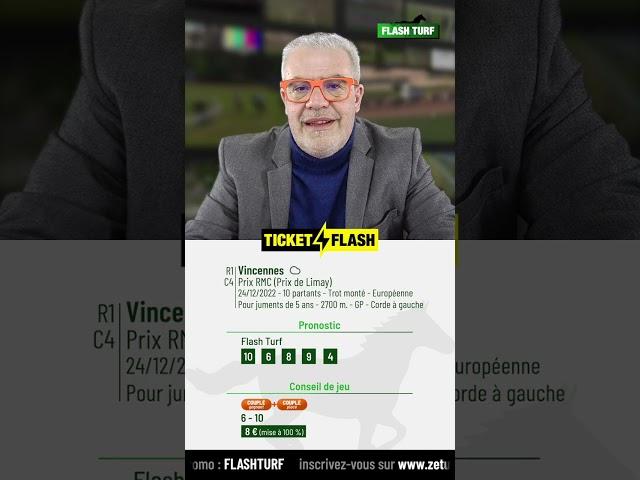 Pronostic PMU Vincennes, course R1C4 du 24 décembre 2022, Ticket Flash Turf
