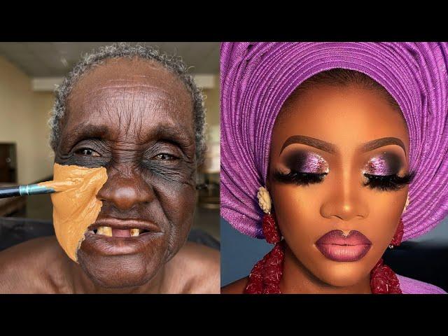 VIRAL NIGERIAN GRANDMA BRIDAL MAKEUP & GELE TRANSFORMATIONMAKEUP TUTORIAL ️