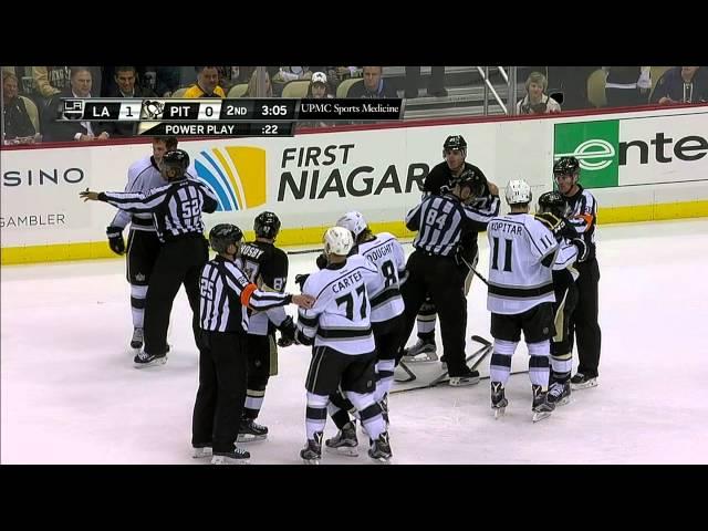 Gotta See It: Malkin slashed, Penguins & Kings start line brawl