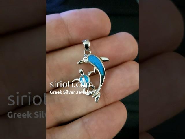 Blue Opal Dolphin Turtle Silver Pendant - Sirioti Greek Silver Jewelry #silver #jewelry #freece