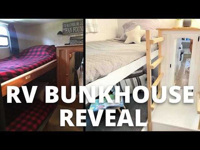 RV Bunkhouse Reveal: Travel Trailer Camper Bedroom Remodel Renovation DIY