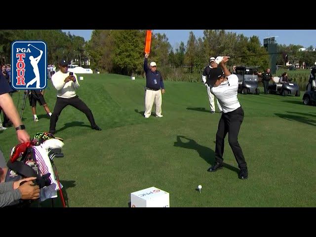 Tiger Woods gives son Charlie INSTANT feedback on his swing