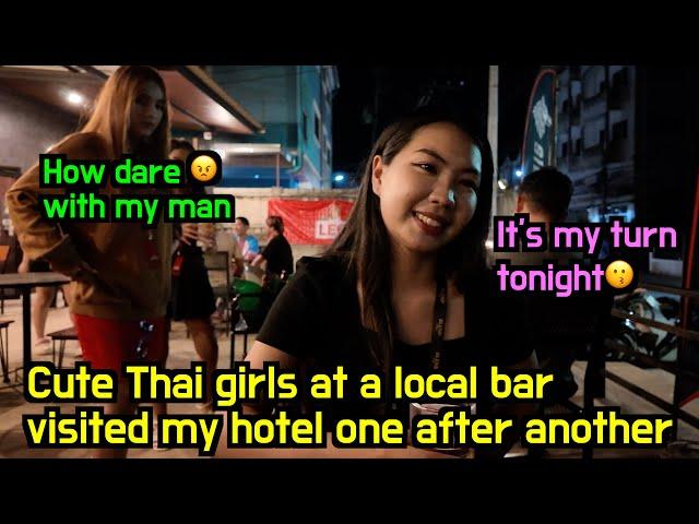 Cute Thai girls at a local bar visited my hotel one after another, Two close friends became enemies