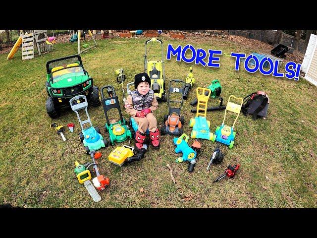 Power gardening tools for kids | Chain Saw, Weed Trimmer, Leaf Blower | Winter Clean-Up! Chickens!