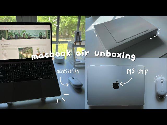 ️ macbook air M2 aesthetic unboxing + accessories | silver