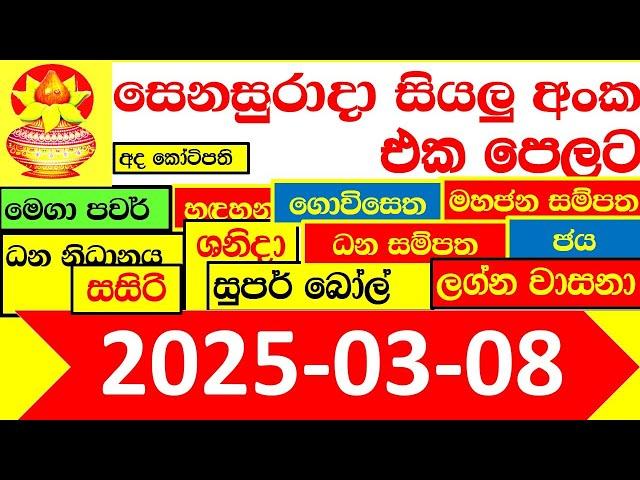 Lottery Result All today NLB DLB  අද ලොතරැයි ප්‍රතිඵල දිනුම් අංක 2025.03.08 Results Today show Sri