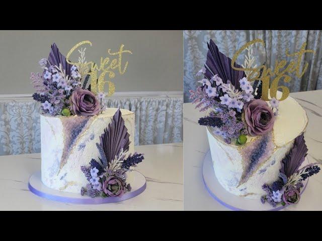 Shades of Purple Marbled Buttercream Geode Cake | Cake Decorating | Marbled Buttercream Transfer