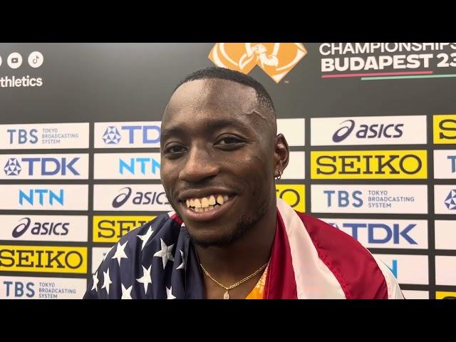 Grant Holloway DANCES and talks after winning 2023 World Championship men's 110 hurdle title