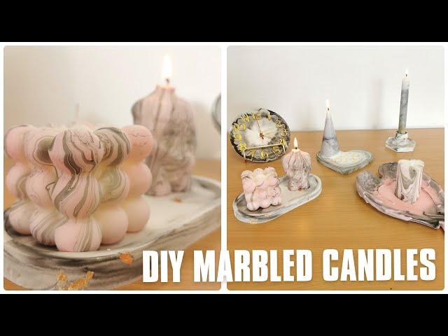 DIY Marbled Candle How To Make Marbled Candles In Two Ways Homemade Candle Making Ideas 大理石纹蜡烛