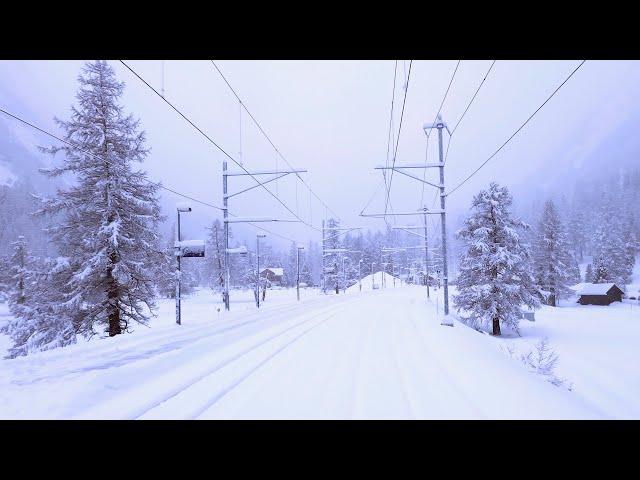  4K  St. Moritz - Chur Glacier express cab ride w/ heavy snowfall [02.2024] Führerstandsmitfahrt