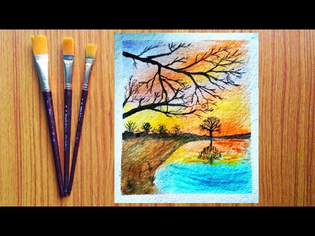 Watercolor Sunset Painting | Step by Step for beginners | Delight Paintings |