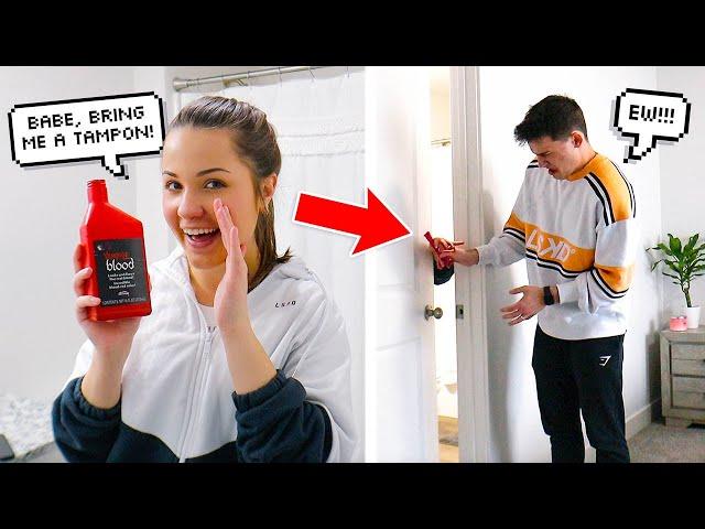 Wiping FAKE PERIOD BLOOD On My Husband! *CUTE REACTION*