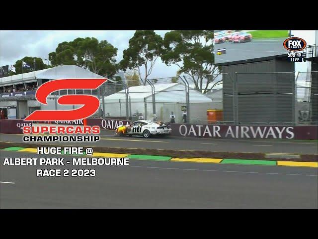 HUGE FIRE - V8 SUPERCARS MELBOURNE 2023 -  RACE 2 NICK PERCAT