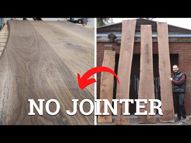 EPIC Walnut slabs to table top with NO jointer/planer || Jointing large slabs