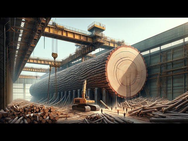 Giant wood factory operating at full capacity "Thousand Year Old Tree Chopping Machine"