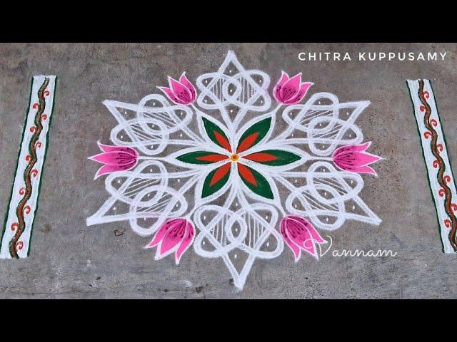 Margazhi Kolam designs Sikku Kolam Kambi Kolam with Lotus designs