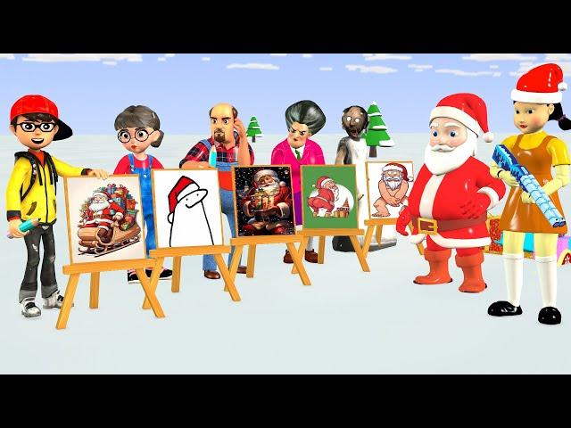 Scary Teacher 3D vs Squid Game Help Nick to Drwaing Santa 5 Times Challenge