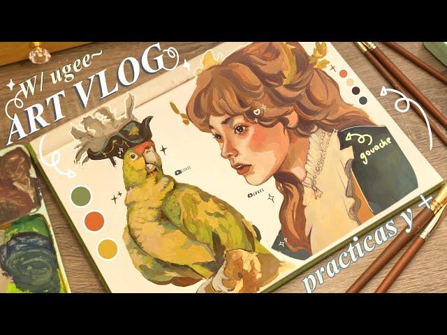  ༄ ART VLOG • dibujos, organización, gouache y practicas • paint w me ft. Ugee Q6 Review  