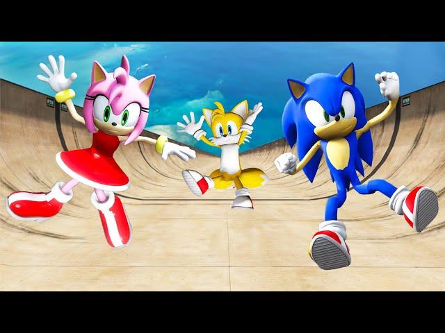 GTA 5 Sonic vs Amy Rose vs Tails Water Ragdolls & Fails [Euphoria Physics / Flooded Los Santos]