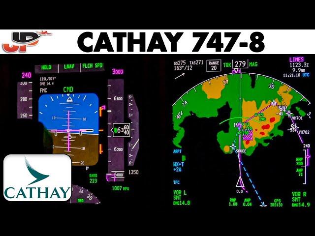 Avoiding Thunderstorms into Hong Kong in cockpit Cathay B747-8