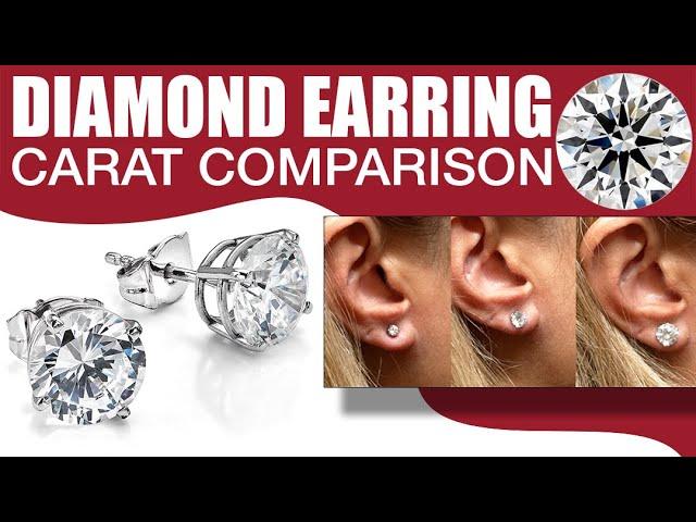 Earring Diamond Size Comparison 1 Carat on the Ear vs .25 .50 ..75 1.25 2 Natural & Lab Diamond