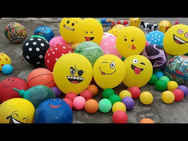 Hore,,ada kereta lucu!! Meletus Balon Isi mainan, menemukan kepala truk, animals, Sapi, bola,permen,